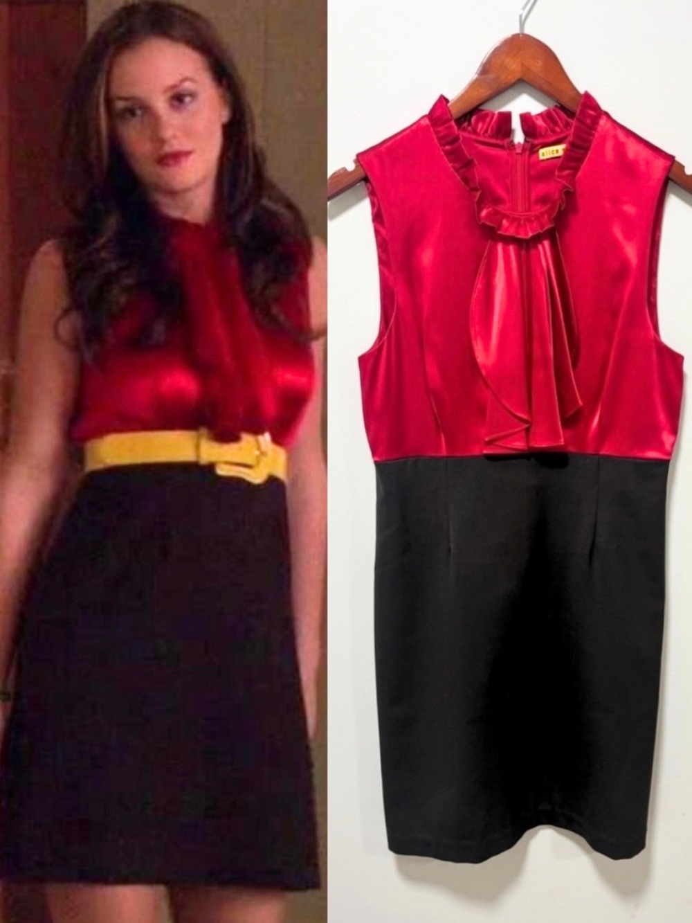 ASO Blair Waldorf Gossip Girl Red Ruffle Black Alice + Olivia Sleeveless Dress